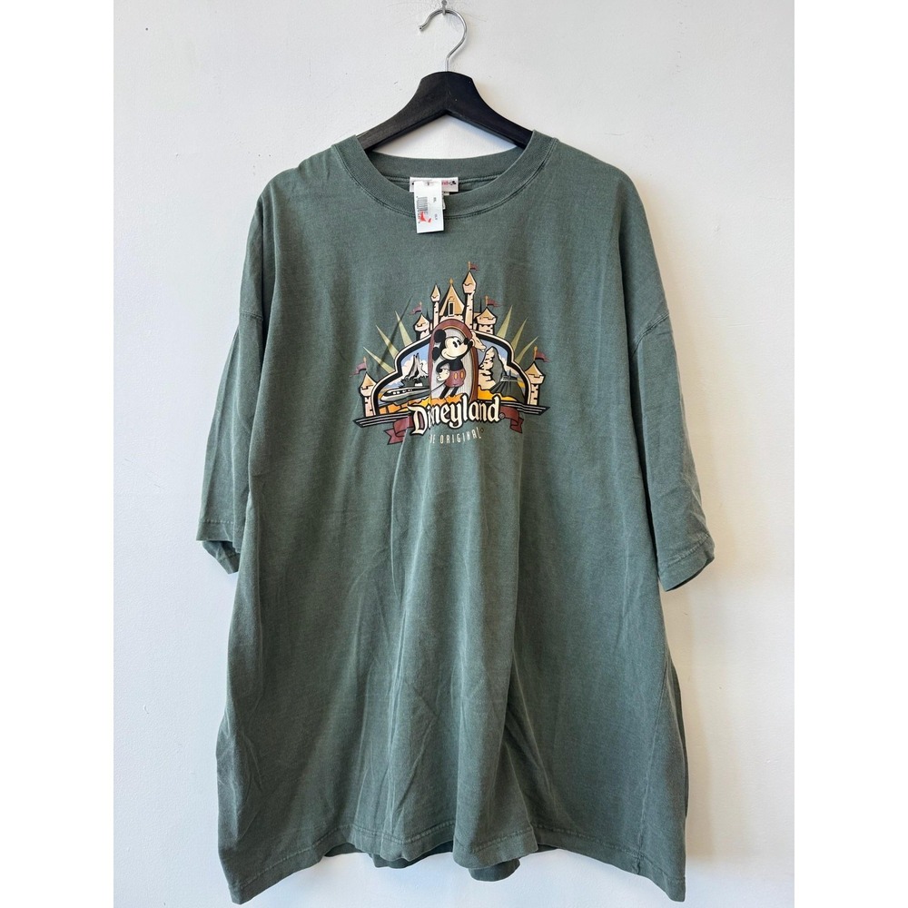 Vintage‎ Disneyland Shirt Mens 2XL Green Mickey Mouse Castle Theme Tee Disney